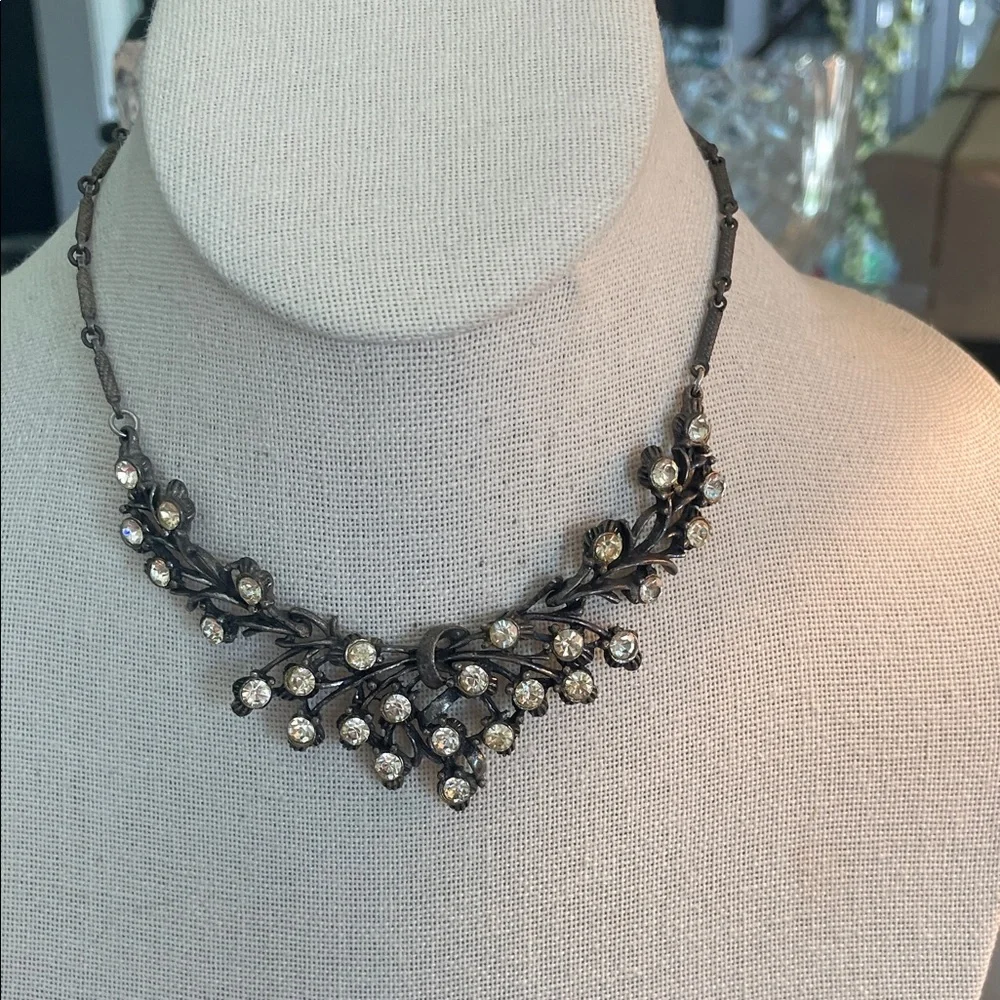 VTG Crystal Branch Statement Necklace - Gunmetal and Clear
